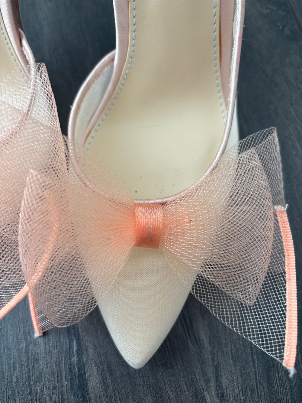 Betsey Johnson Peach Blush Tulle Bow Pointed D'Orsay Heels - Picture 9 of 10